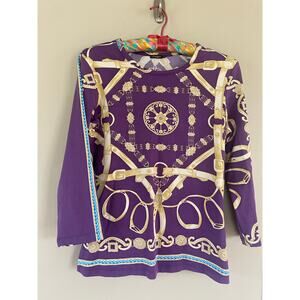 J McLaughlin signature tee small purple gold blue